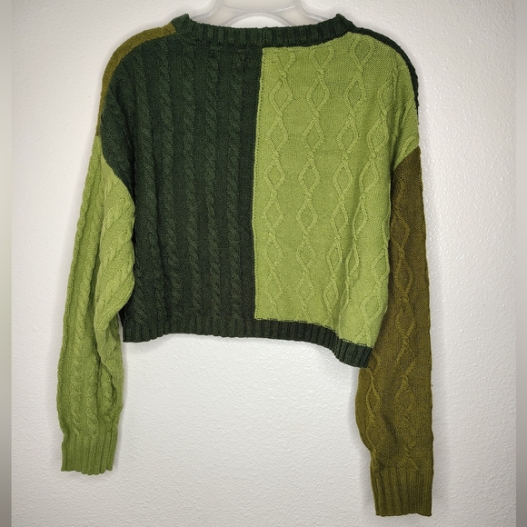 Empyre Green Crew Neck Sweater with Geometric Cable Knit Sz S - Picture 12 of 12